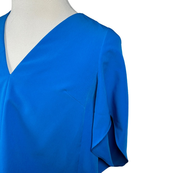 Milly Top Blouse Blue Womens Small Cropped 3/4 Sleeve Flare V Neck Pullover USA - Picture 5 of 10